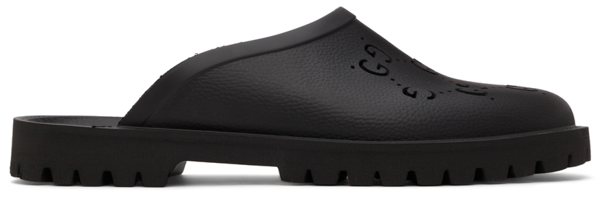Gucci: Black Rubber GG Slip-On Loafers | SSENSE