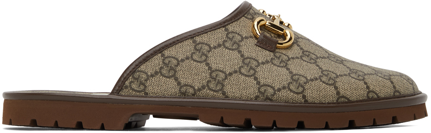 Gucci Beige & Brown GG Horsebit Slip-On Loafers