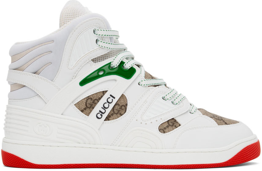 Gucci White 'Gucci Basket' Interlocking G Sneakers