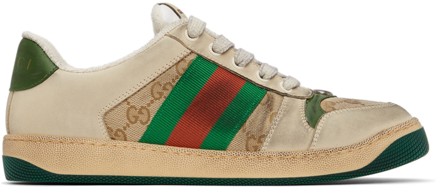 Gucci Men's Distressed Gg Canvas And Leather Sneakers In White Multi