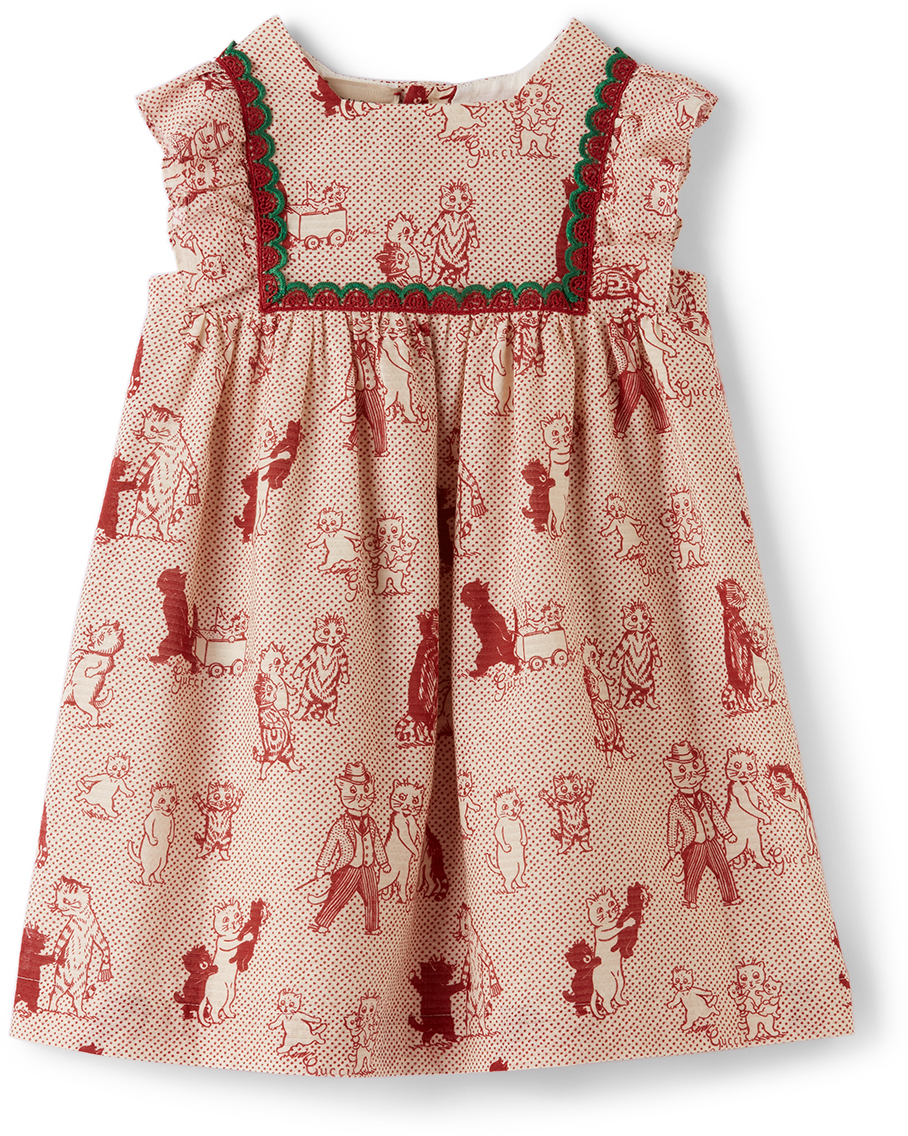Gucci Baby Off-White & Red Cotton Cat Print Dress
