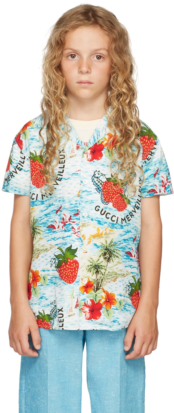 Kids Multicolor Strawberry Smoothie Print Short Sleeve Shirt SSENSE Clothing Shirts Short sleeved Shirts 