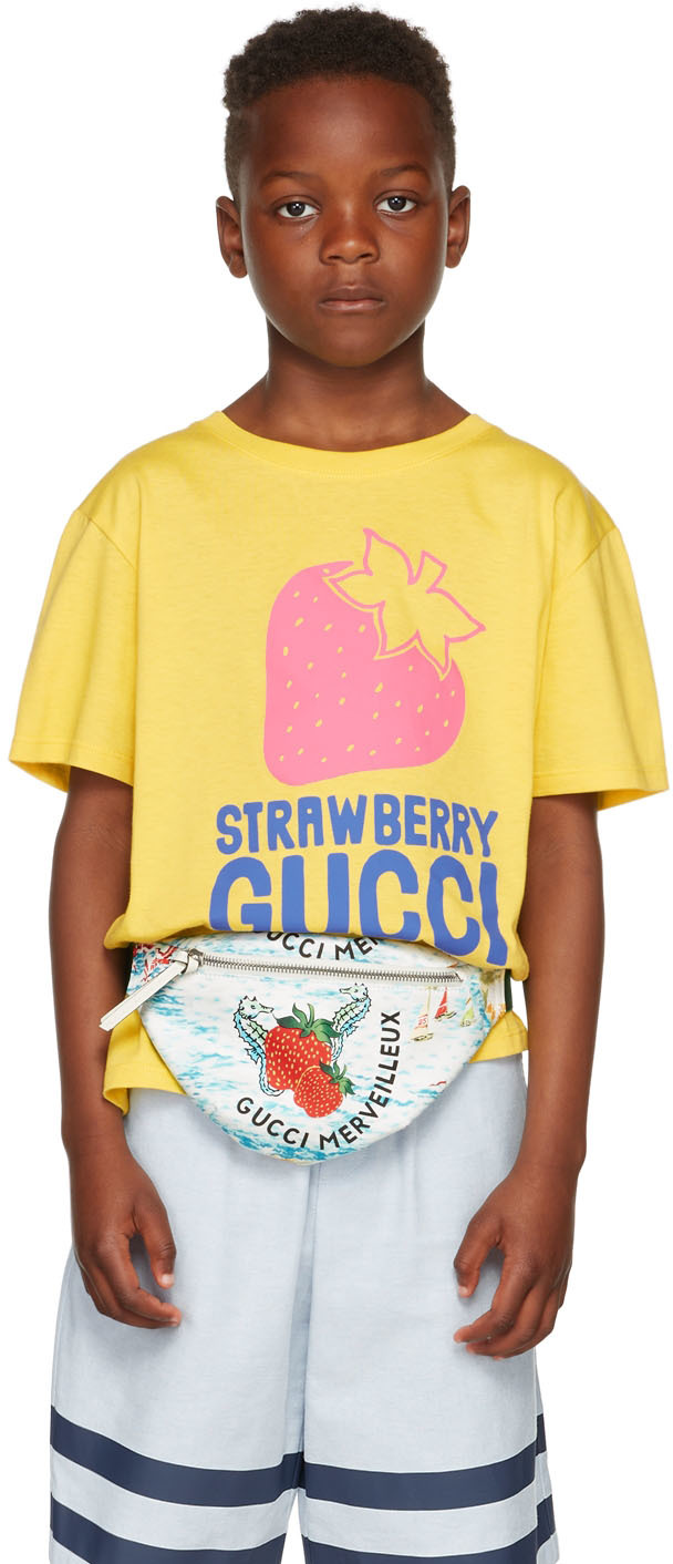 Kids Yellow Strawberry Gucci Print T-Shirt
