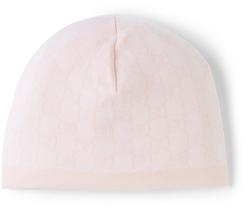 Baby White & Pink Wool GG Beanie SSENSE Accessories Headwear Beanies 