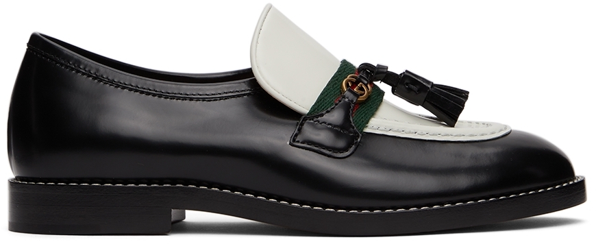 Gucci Kids Black & Off-White Web Loafers