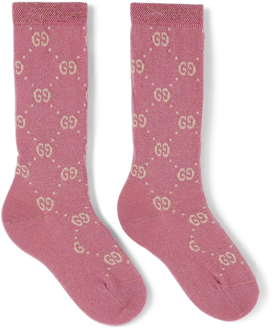 Gucci Kids Pink Metallic Gg Socks In 5878 Roseate/ivory