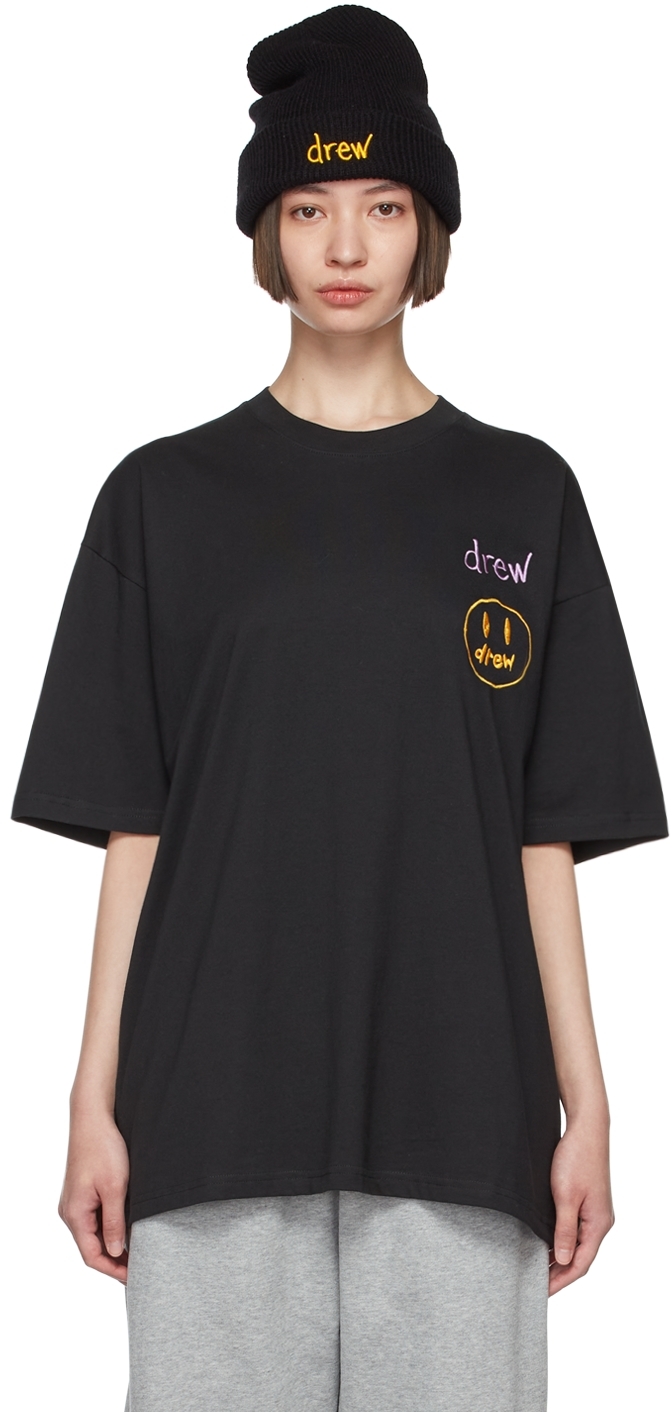 DREW HOUSE SSENSE EXCLUSIVE BLACK STACKED LOGOS T-SHIRT 