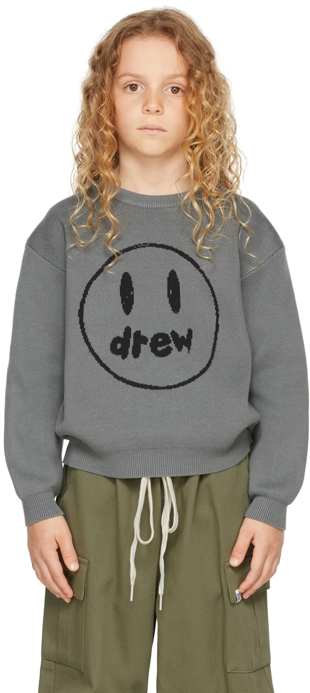 Drew House Ssense Exclusive Kids Gray Painted Mascot Sweater In Dark Grey
