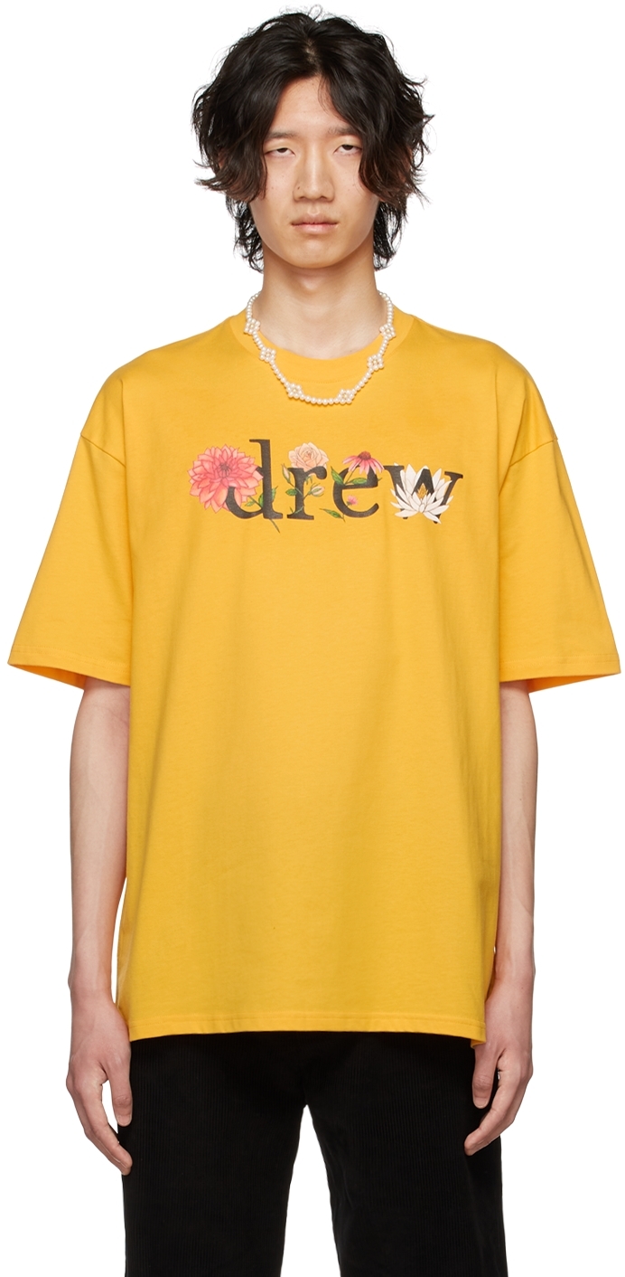 Drew House Ssense Exclusive Yellow Floral Drew T-shirt In Black