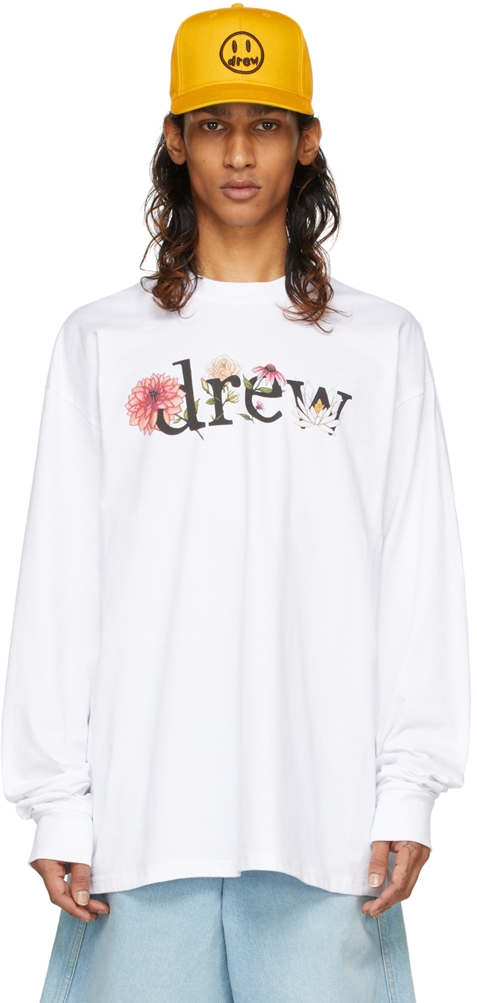 drew house SSENSE Exclusive White Floral Drew Long Sleeve T-Shirt