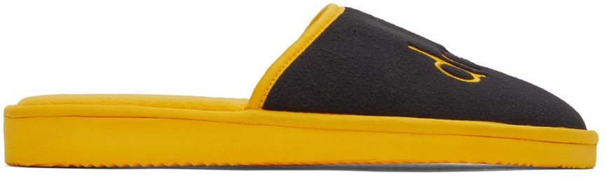 Drew House Ssense Exclusive Black & Yellow Scribble Slippers In Black/yellow