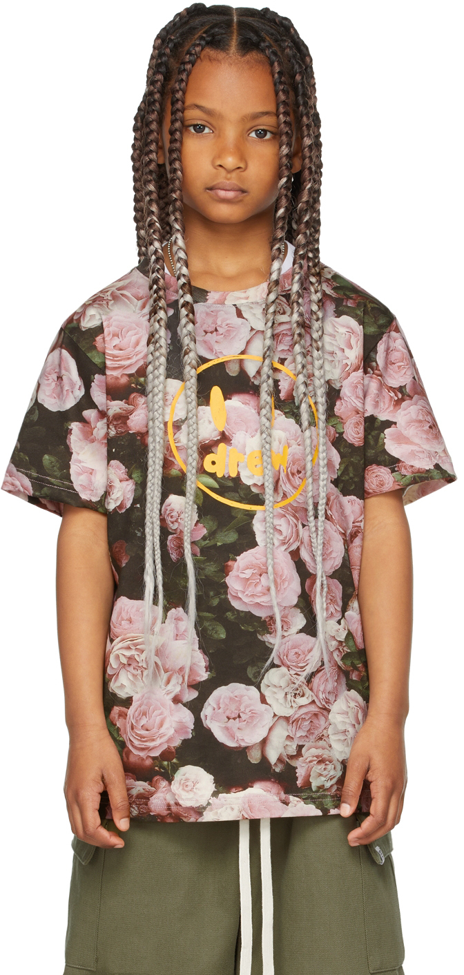 Drew House Ssense Exclusive Kids Khaki & Pink Painted Mascot T-shirt In Roses