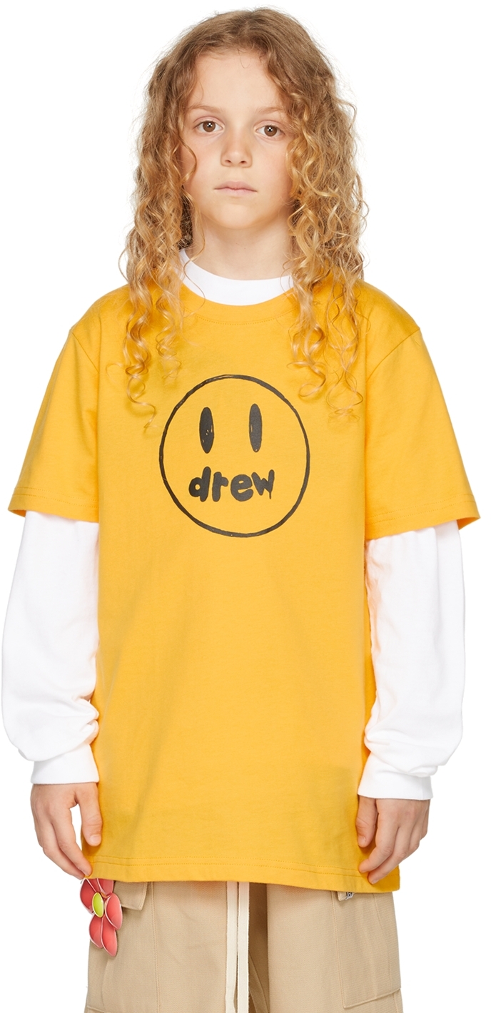 Drew House Ssense Exclusive Kids Yellow Painted Mascot T-shirt In Golden Yellow