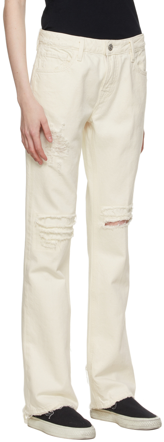 Frame Off-white 'the Low Boot' Jeans In Parchment Rips