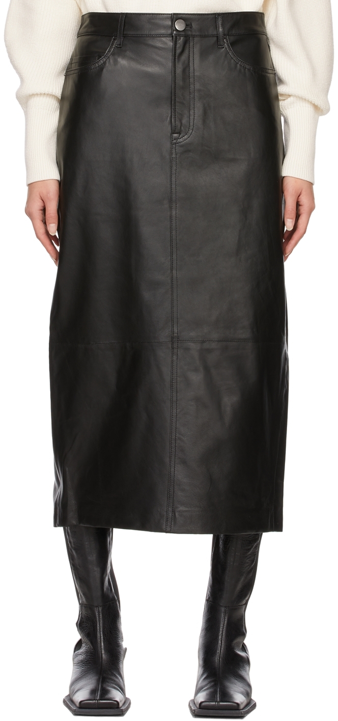 Frame Black Leather Midi Skirt