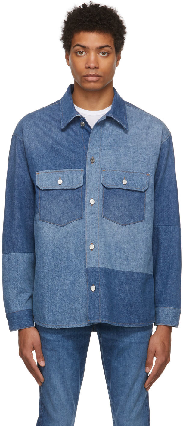 FRAME Indigo Denim Modern Blocking Shirt