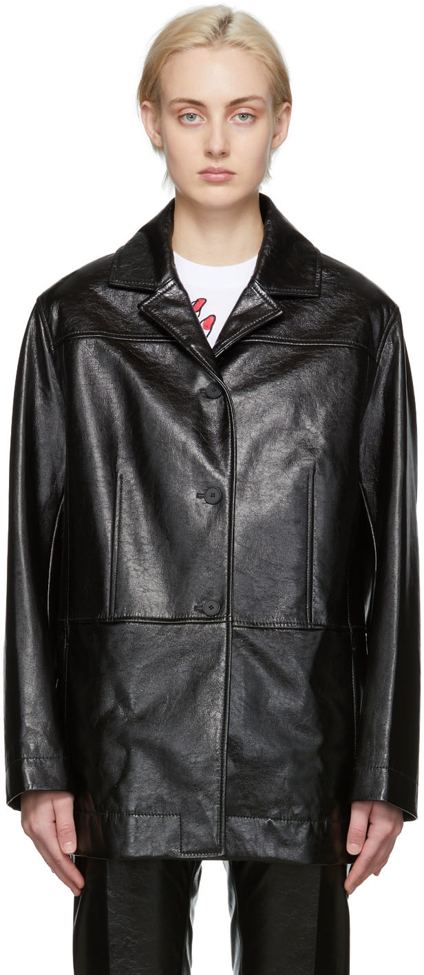 MCQ Black Faux-Leather Button Up Works Jacket