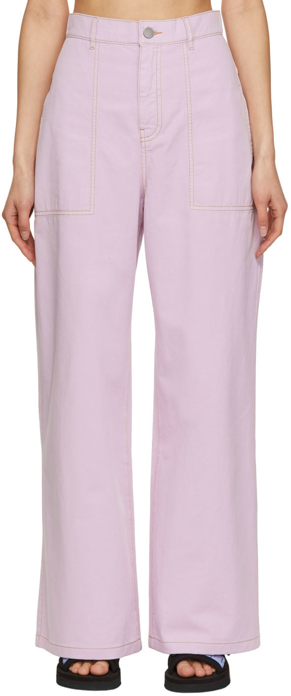 Pink Contrast Stitch Trousers