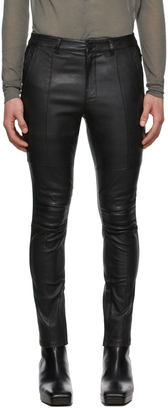 FREI-MUT Black Faust Washed Leather Pants