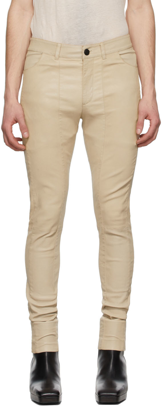 FREI-MUT Beige Sober Washed Leather Pants
