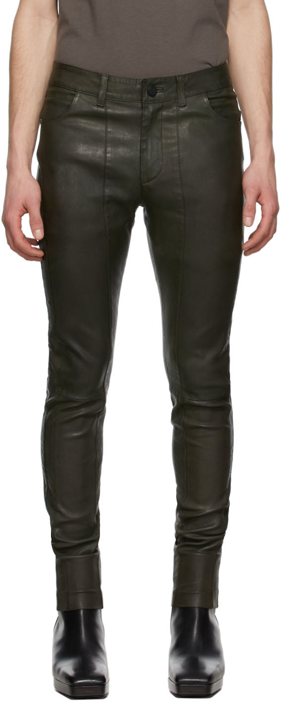 Frei-mut Green Sober Washed Leather Pants In Calone | ModeSens