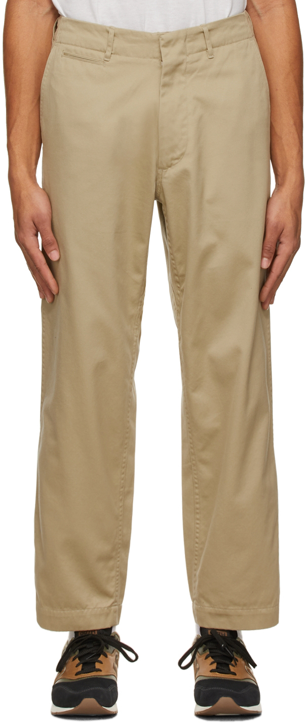 Nanamica: Khaki Wide Chino Trousers | SSENSE