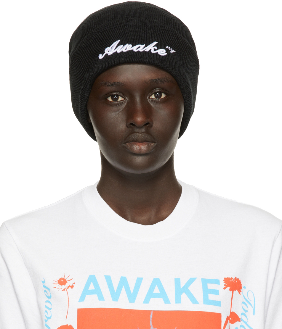Awake NY: Black Script Logo Beanie | SSENSE