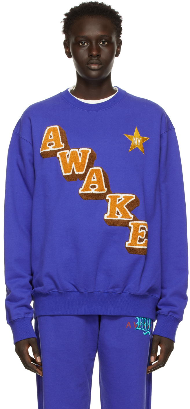 Awake NY Navy Stacked Logo Crewneck Sweatshirt