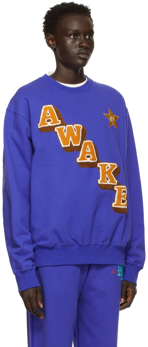 Awake NY Navy Stacked Logo Crewneck Sweatshirt | Smart Closet