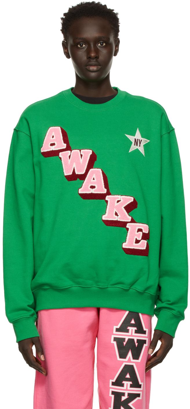 Awake NY Green Stacked Logo Crewneck Sweatshirt | Smart Closet
