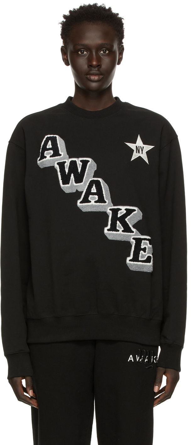 Awake NY Black Stacked Logo Crewneck Sweatshirt