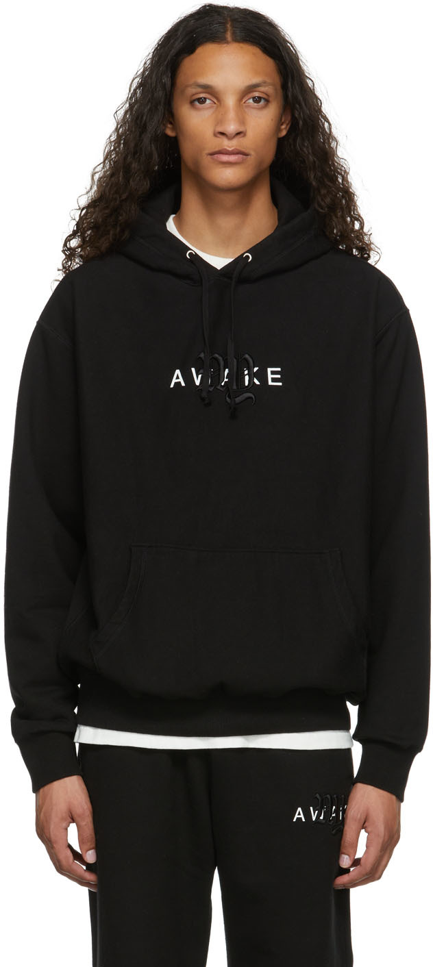 Black Embroidered College Logo Hoodie