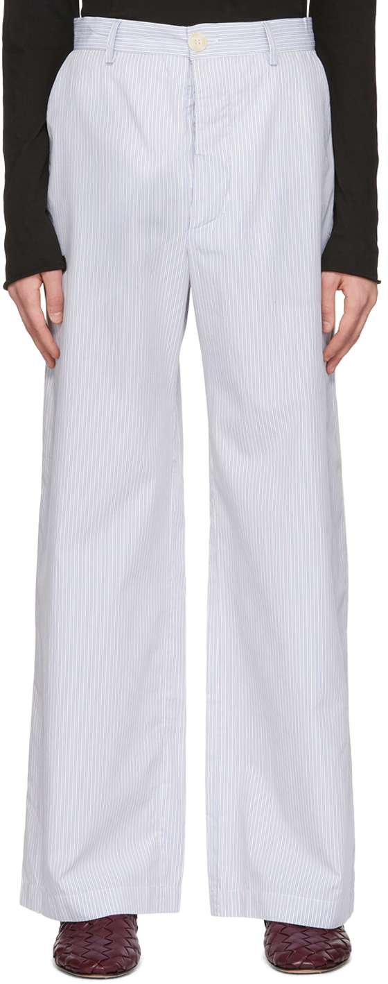 Edward Cuming White & Blue Cotton Trousers