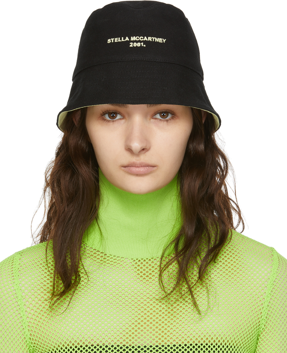Shop Stella Mccartney Reversible Black & Yellow Organic Cotton Bucket Hat In 1074 Ultra Black/ban
