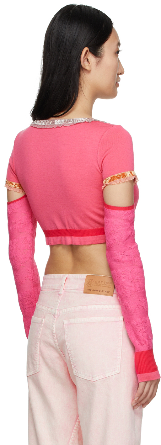 Stella Mccartney Pink Tight Mix Cropped Cardigan In 5467 Neon Pink