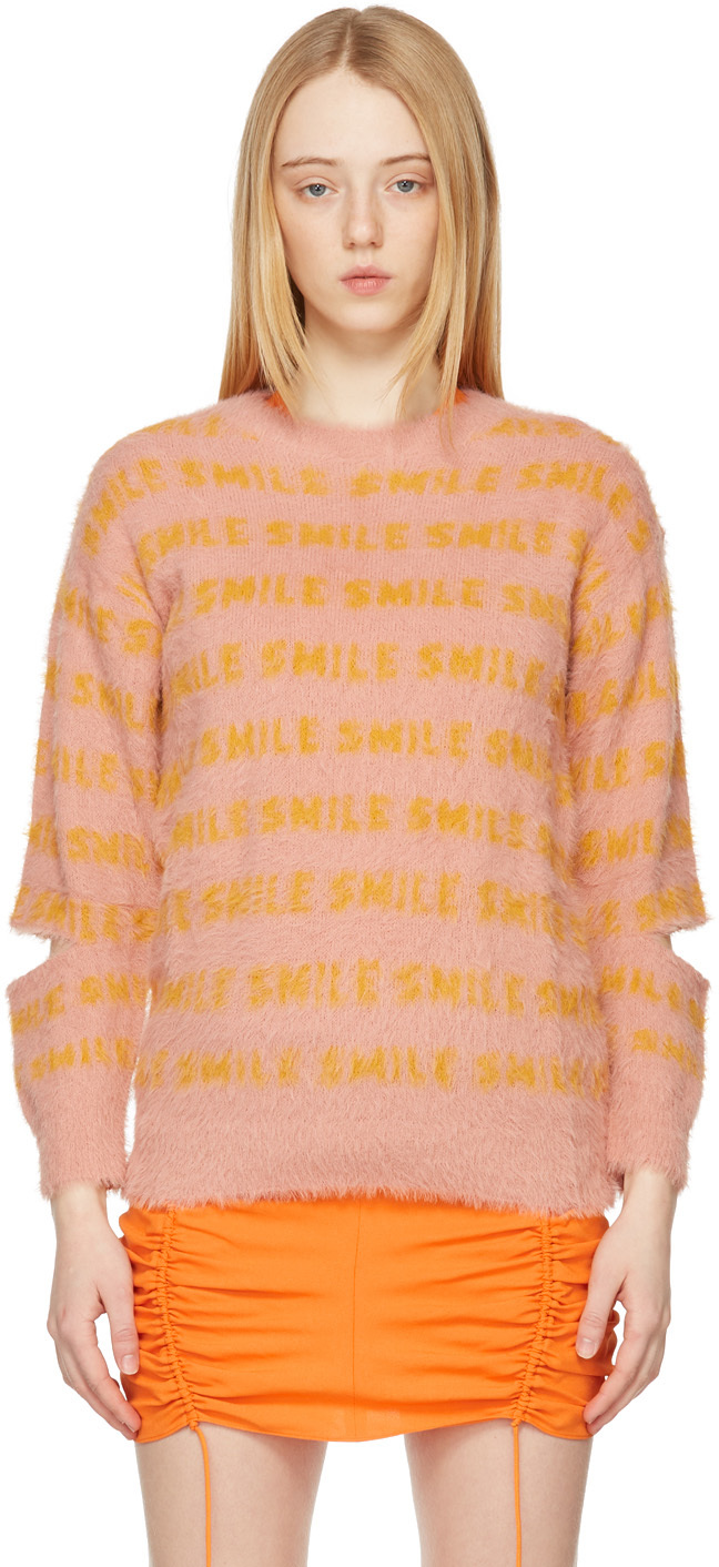 Stella McCartney Pink & Orange Striped 'Smile' Sweater
