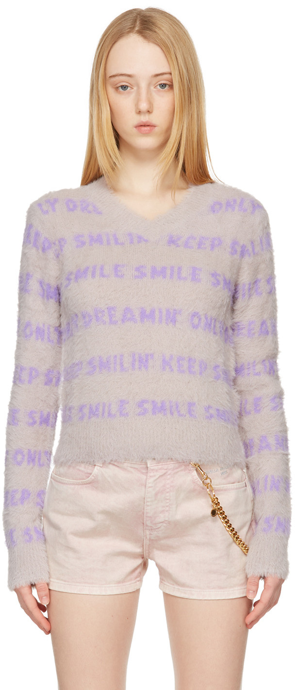 Stella McCartney Grey & Purple Striped 'Smile' Sweater