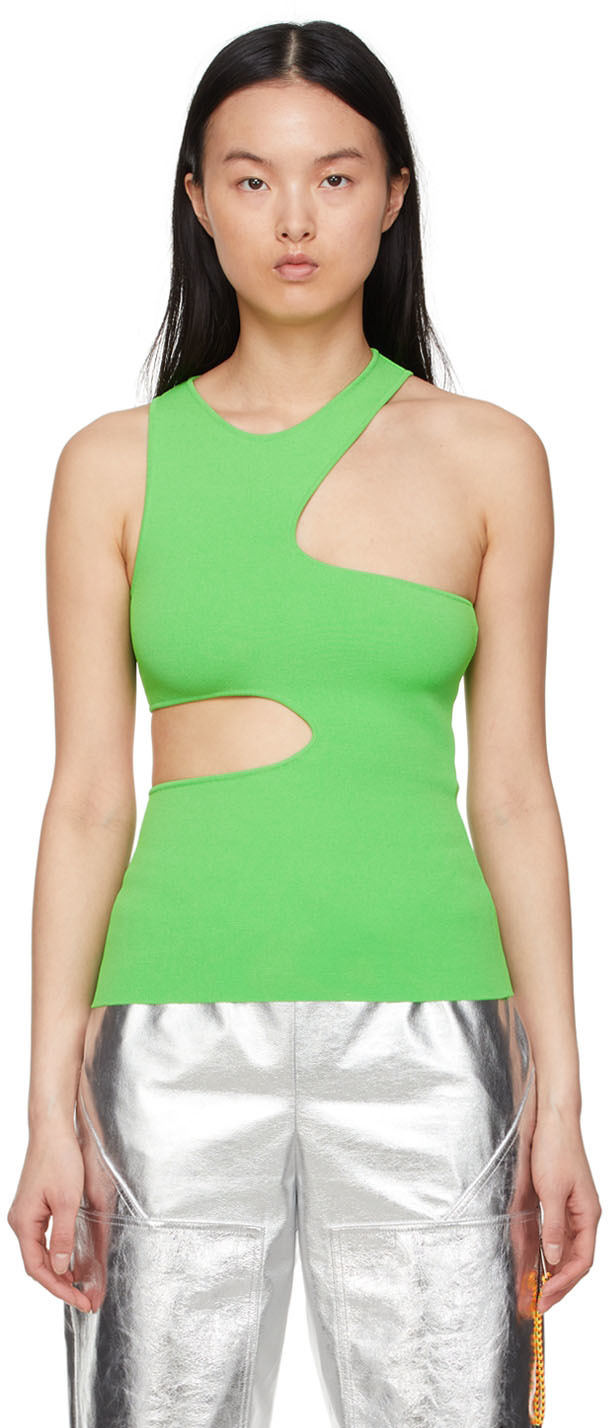 Green Viscose Cut-Out Tank Top