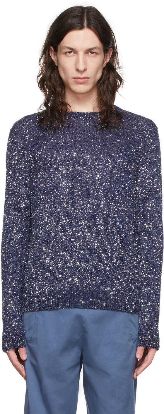 Stella Mccartney Navy Nylon Sweater In Midnight Blue