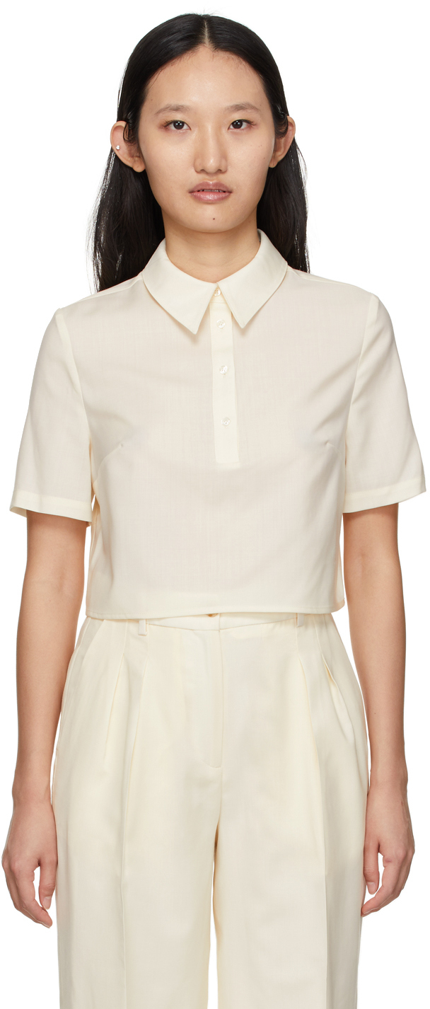Loulou Studio Off-White Wool Cropped Namil Polo Shirt