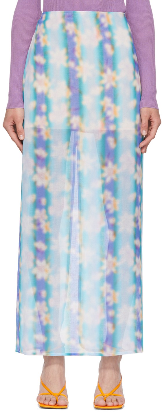Blue Polyester Maxi Skirt