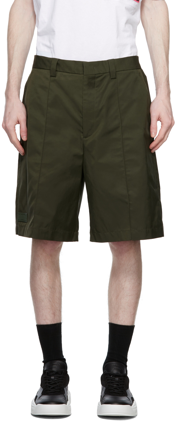 Valentino: Khaki Pleated Twill Shorts 