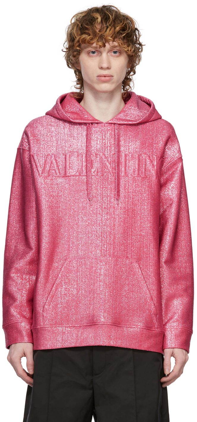 60％コットンValentino Pink Metallic Logo Hoodie