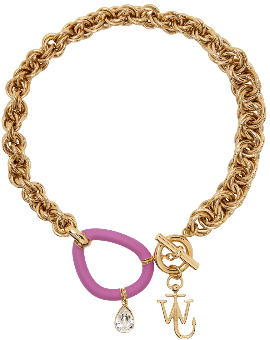 JW Anderson Gold & Pink Oversized Chain Choker Necklace