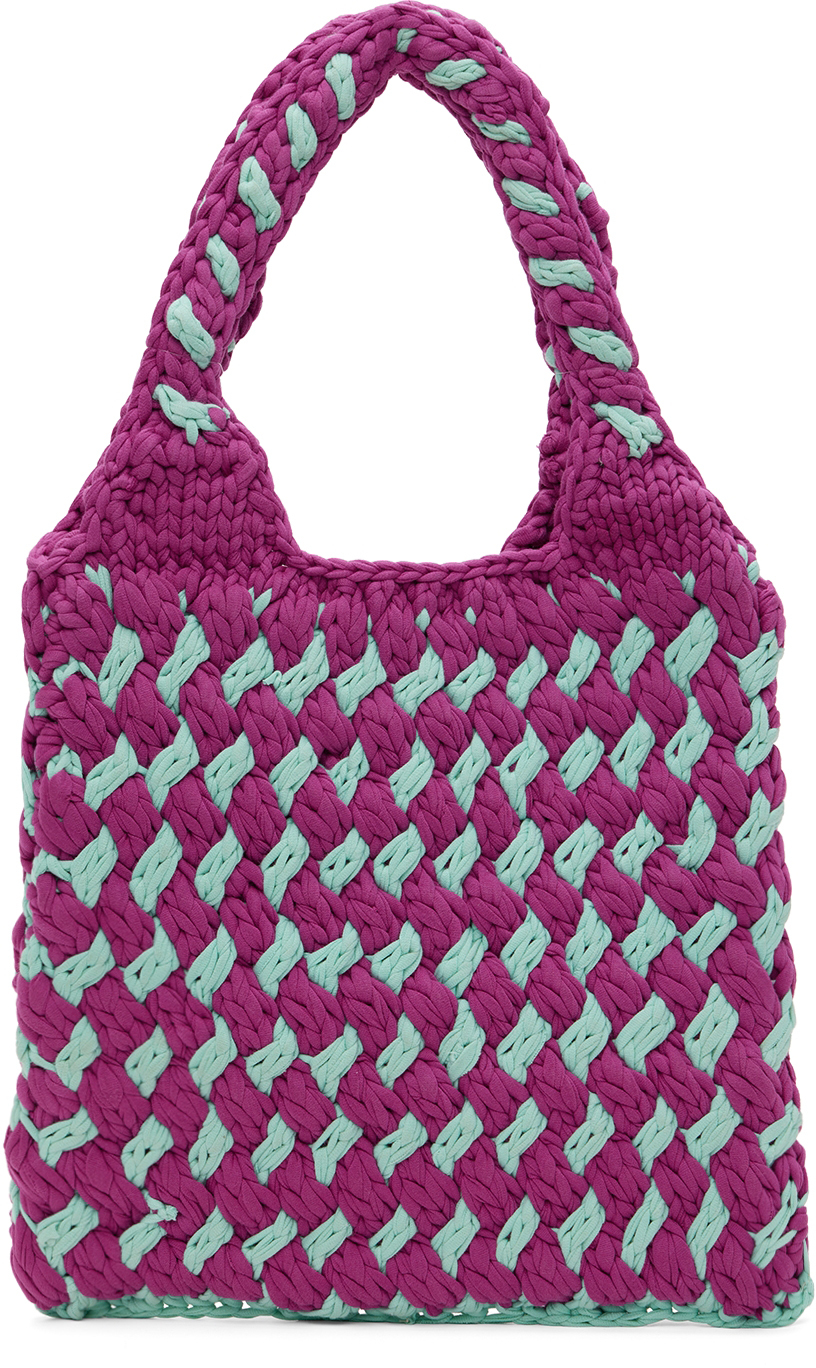 Purple & Green Flat Knitted Shopper Tote