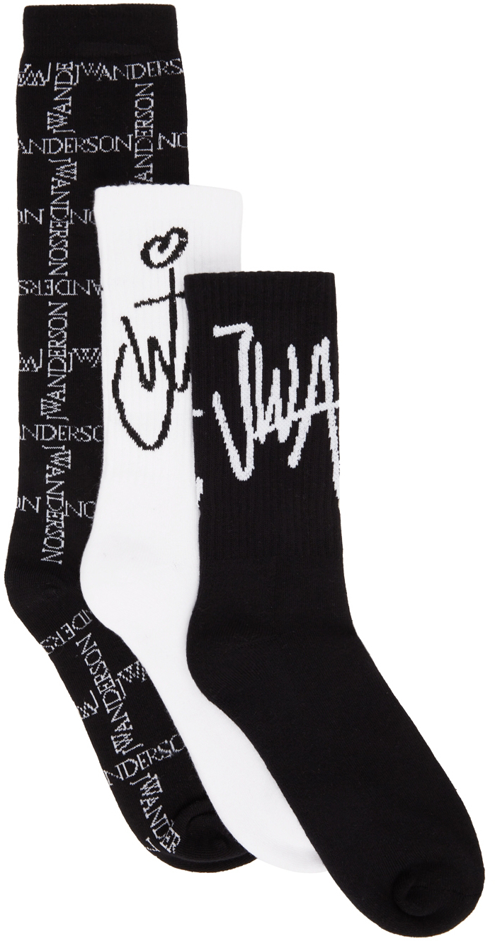 JW Anderson Three-Pack Black & White Logo Socks