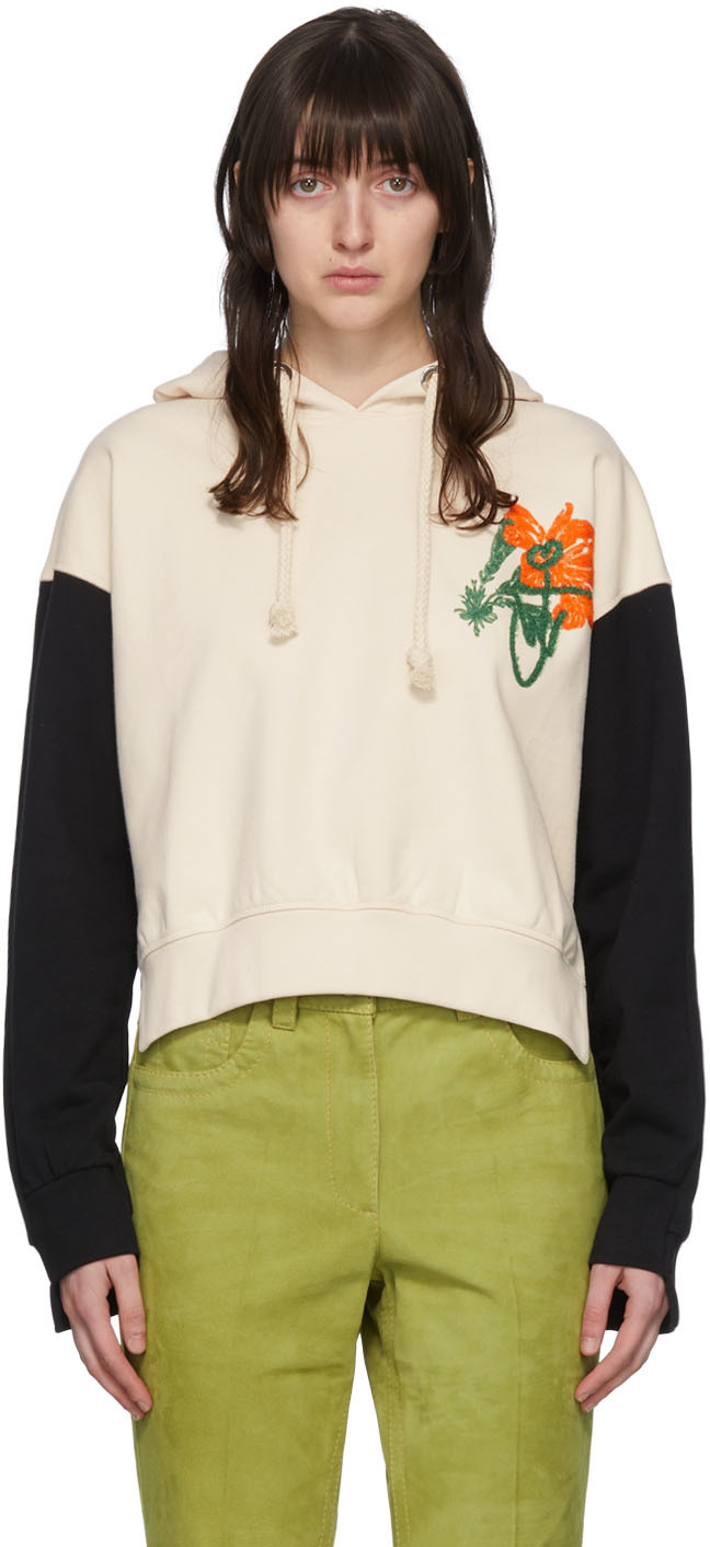 Jw Anderson Iris Print Relaxed Fit Cropped Hoodie In Neutrals