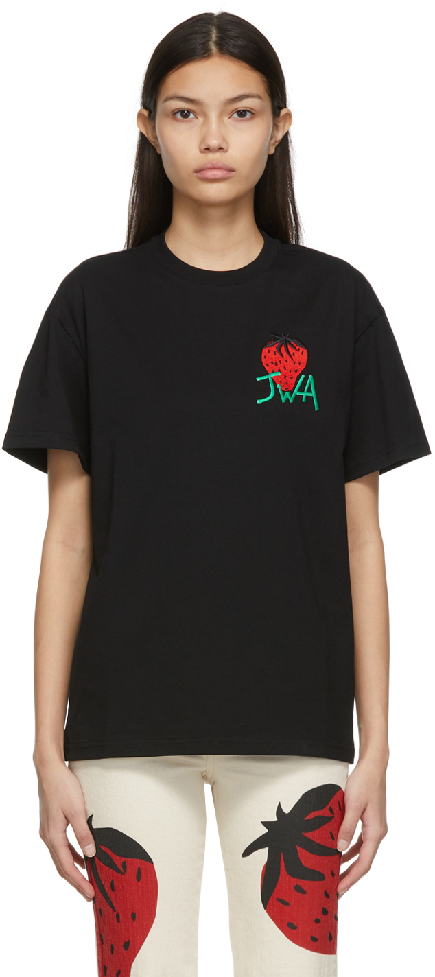JW Anderson Black Strawberry Logo T-Shirt