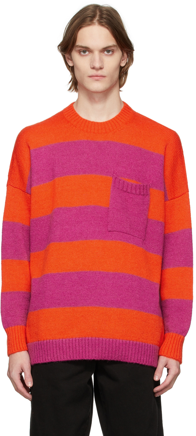 JW Anderson Red & Pink Striped Patchpocket Sweater