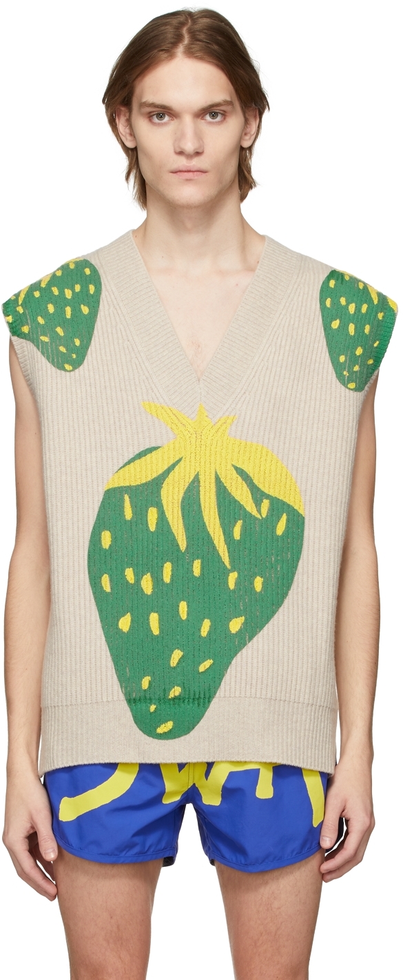 Beige Strawberry V Neck Vest By Jw Anderson On Sale